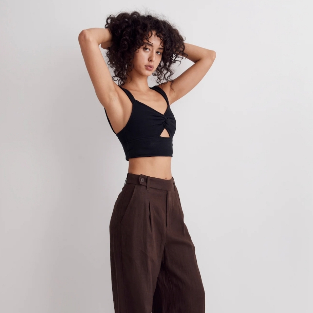 Cutout Knot-Front Crop Tank Top